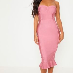 Rose Frill Hem Bandage Midi Dress